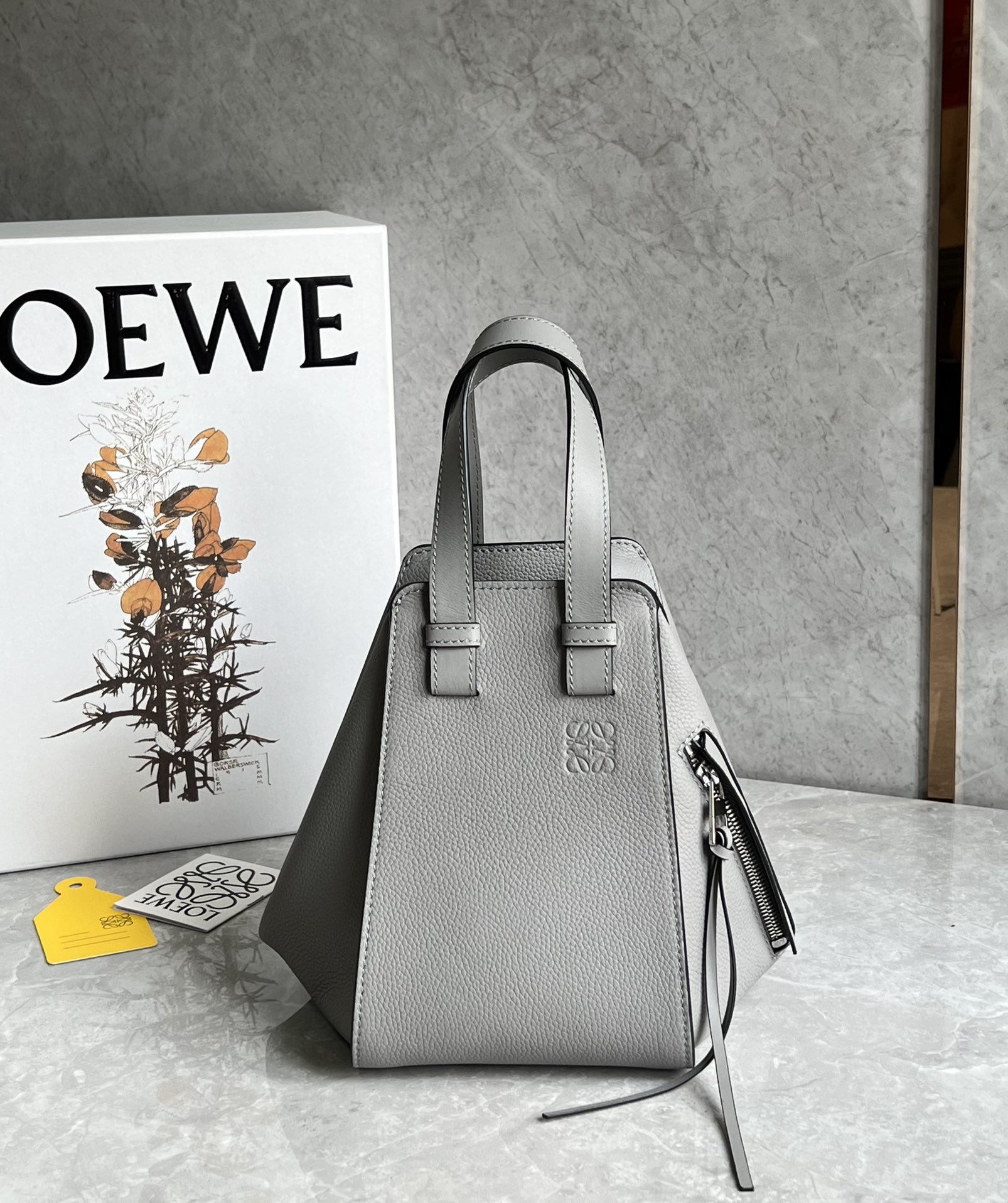 Loewe Compact Hammock Bag in Soft Grained Calfskin Grey